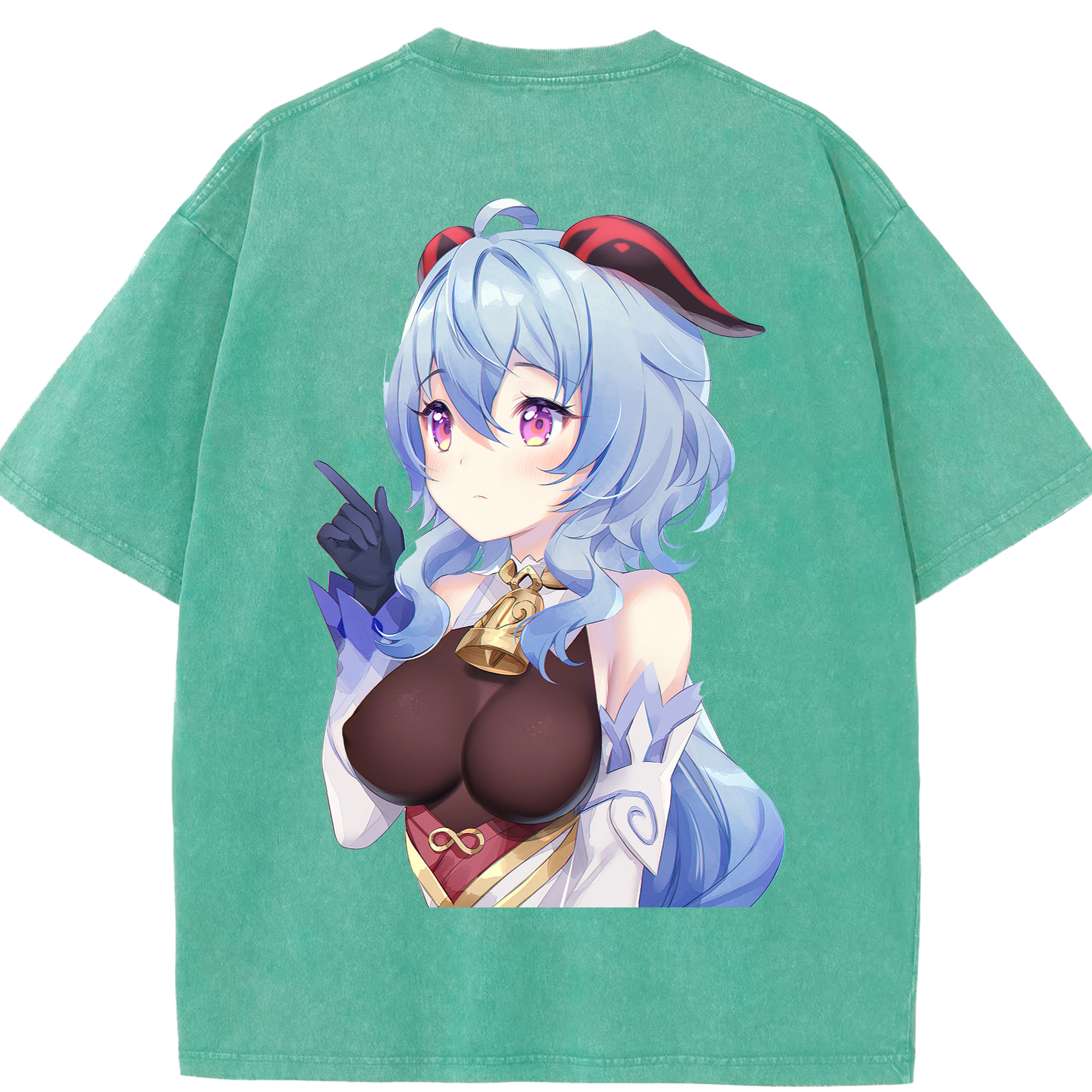 げんし神 甘雨 かんう genshin Ganyu 綿100% ヴィンテージ風 半袖Tシャツ（背面プリント）